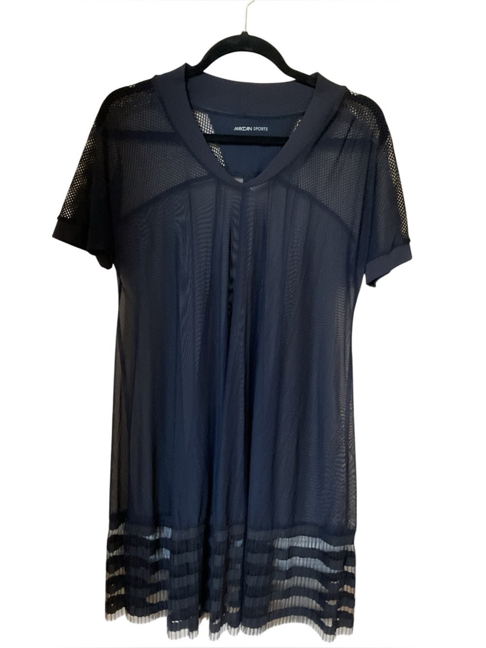 Marc Cain Sports Black sheer mesh overlay Tunic Pleated Designer Hem L